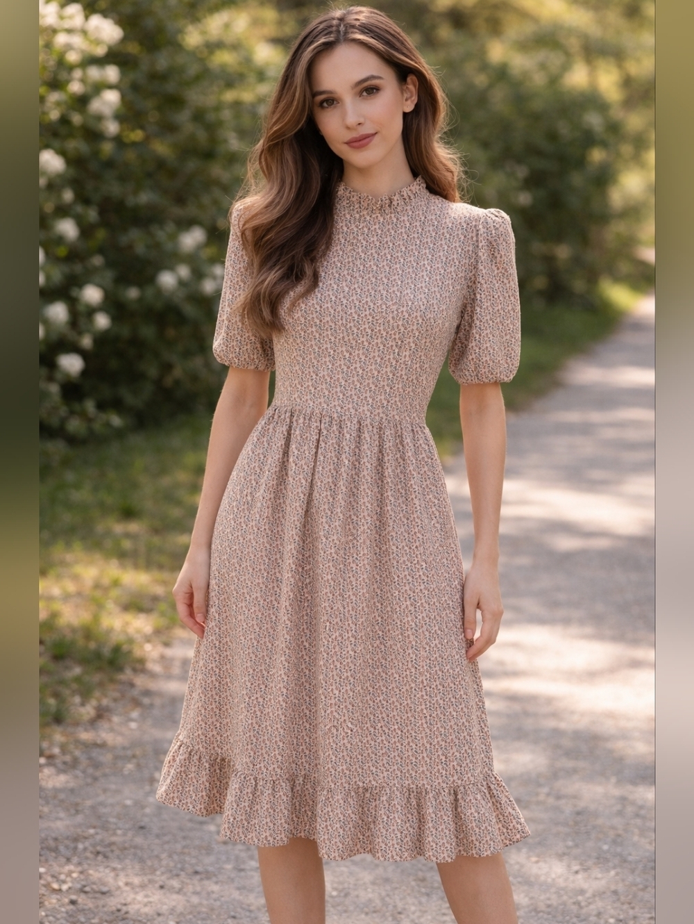 Roolee Floral Print Ruffle Trim Short Dress